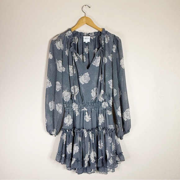 Misa Los Angeles Dresses & Skirts - MISA LOS ANGELES white and navy blue checkered Duval mini dress EXTRA SMALL